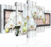 Schilderij - Summer dream, Orchidee , wit , hout look , 5 luik