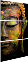 Schilderij - Grote Boeddha,  Oranje/Groen, 3luik