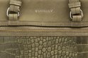 Detail van groene tas met BURKELY logo, rits en croco print.