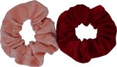 Jessidress Scrunchies XL Grote Scrunchies van Velours Elastieken van sterke kwaliteit - Rood/Roze