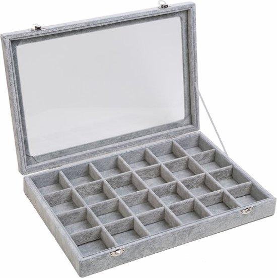 Sieradendoos / Opbergbox velours met deksel 24 vaks / sieraden display | bol.com