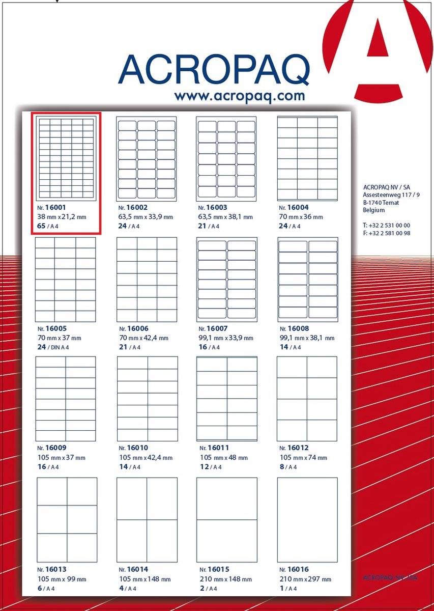 ÉTIQUETTES ACROPAQ - 100 feuilles A4 - Chaque feuille 16 étiquettes  autocollantes 