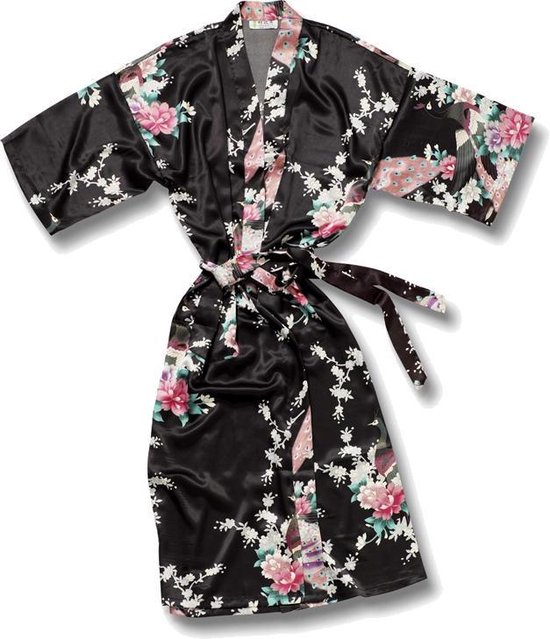 TA-HWA - Dames Kimono - met Pauw Motief - Zwart - Maat L
