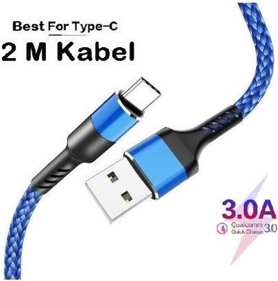 USB-C Kabel 3A Snelle Data Sync Oplaadkabel 2M Voor Samsung Huawei Xiaomi  LG Andriod... | bol.com