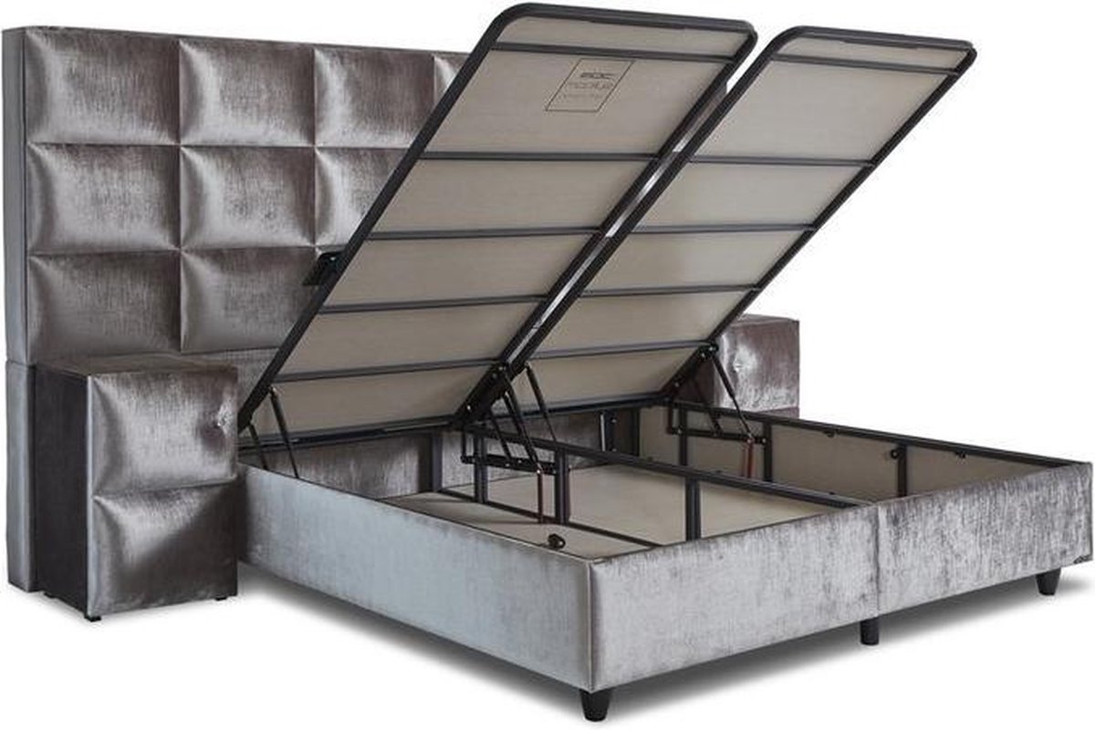 Eric kuster Style Boxspring – Boxspring met opbergruimte 180x200 inclusief Micropocket matras 30cm Venezia - 2x Nachtkasje 1x voetbank
