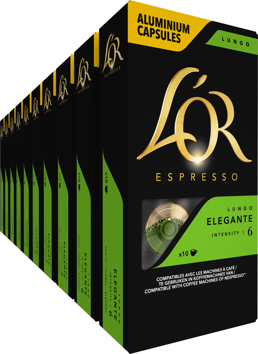 Goedkoopste L'OR Lungo Elegante Koffiecups - Intensiteit 6/12 - 10 x 10 capsules