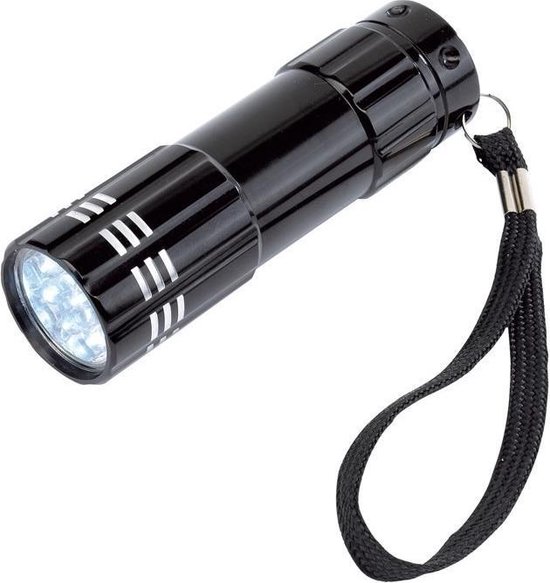 2x stuks kleine 9x LED krachtige zaklamp in het zwart van 9.5 cm - incl. batterijen en koordje