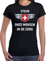 Steun onze mensen in de zorg schild t-shirt zwart voor dames XL