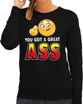 Funny emoticon sweater You got a great ASS zwart dames S