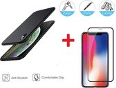 2-In-1 Screenprotector Bescherming Protector Set Geschikt Voor Apple iPhone XS - Full Cover 3D Edge Tempered Glass Screen Protector Met Siliconen Back Cover Case - Mat Zwart / Tran