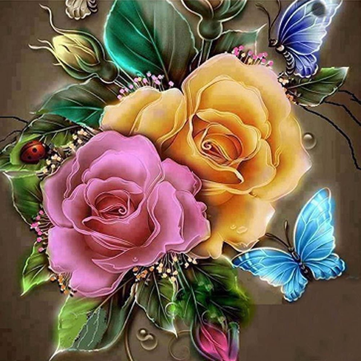 Happy Painter® Diamond Painting adultes Fleurs avec papillons