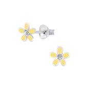 Joy|S - Zilveren gele bloem oorbellen 7 mm kristal