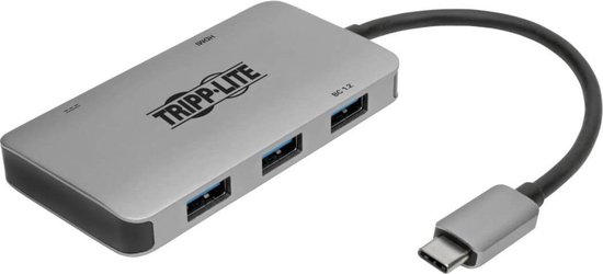 Tripp-Lite U444-06N-H3U-C USB-C Adapter with PD Charging - USB 3.1 Gen 1, 100W, Ultra 4K HDMI, 3 USB-A Ports, Thunderbolt 3, Gray TrippLite