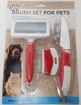 Huisdieren Borstelset - Honden - Katten - 3-delig Handig slickerborstel + Vlooienkam + Dierenkam - Rood Wit