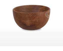 Set: Teakhouten Fruit / Sla schaal  - rond - Ø 33 cm / 15 cm hoog & Beeswax wood polish