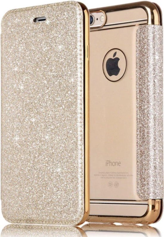 voorstel Slink openbaring Apple iPhone 5 / 5s / SE Flip Case - Goud - Glitter - PU leer - Soft TPU -  Folio | bol.com