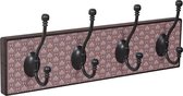 wandkapstok Purple Lotus | walnoot hout met 4 dubbele zwarte metalen haken