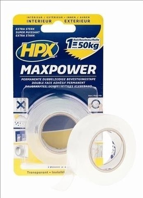 Max Power Transparent bevestigingstape - 19mm x 2m - HPX