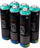 MTN Mega Colors - 6x Turquoise spuitbus pakket - 6 stuks 600ml spuitverf - Hoge dekking, glossy afwerking