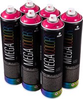 MTN Mega Colors - 6x Magenta spuitbus pakket - 6 stuks 600ml spuitverf - Hoge dekking, glossy afwerking