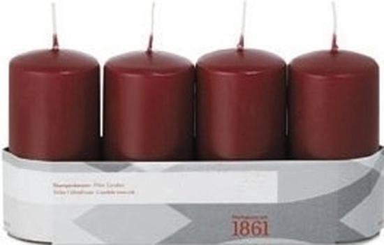 4x bougie cylindrique bordeaux / bougie bloc 5 x 10 cm 18 heures de combustion - Bougies rouge foncé inodores - Décorations pour la maison