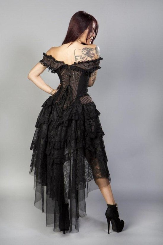 Uitgaan Verstikken lid Ophelie burlesque korset jurk in bruin gestreept brokaat & zwart kant |  bol.com