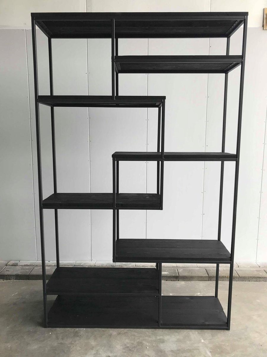 industriële wandkast roomdivider van staal met hout bol