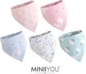 MINIIYOU® Set van 5 stuks | Bandana kwijl Slabbetjes meisjes roze - blauw konijn | 2-laags katoen | Slabbetjes pack | Baby en peuter slab | puntslab | Puntsjaaltjes | Slabber Verstelbaar in 2