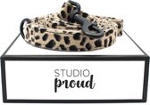 Studio Proud - Hondenriem – cheetah print  - zwarte accenten - maat m - deze uitlaatriem is perfect te combineren met bijpassende poepzakjeshouder