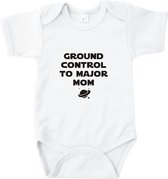 Rompertjes baby met tekst - Ground control to major mom - Romper wit - Maat 50/56