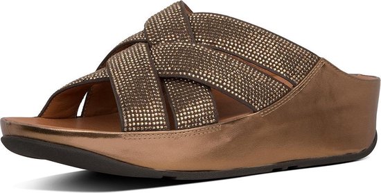 FitFlop™ Lattice crystal cross slides microfibre Bronze - Maat 36 | bol