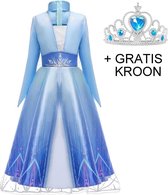 Elsa jurk ster met sleep 134-140 (140) + GRATIS kroon Prinsessen jurk verkleedkleding