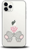 Apple Iphone 11 Pro Max siliconen telefoonhoesje transparant olifantjes/hartjes