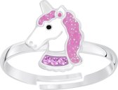 Joy|S - Zilveren eenhoorn ring roze glitter unicorn verstelbaar