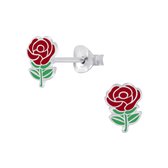 Joy|S - Zilveren rode roos oorbellen 6 x 8 mm