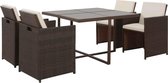 5-delige Tuinset met kussens poly rattan bruin