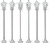 Paalverlichting voor tuin E27 110 cm aluminium wit 6 st