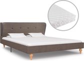 Bed met matras stof taupe 140x200 cm