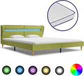 Bed met LED en traagschuim matras stof groen 180x200 cm