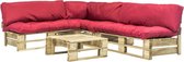 4-delige Loungeset pallet met rode kussens FSC hout