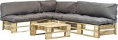 4-delige Loungeset - Pallet met grijze kussens - FSC hout - (incl. Fleecedeken)