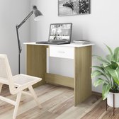 Bureau 100x50x76 cm spaanplaat wit en sonoma eikenkleurig