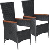 Tuinstoelen 2 st met kussens poly rattan zwart