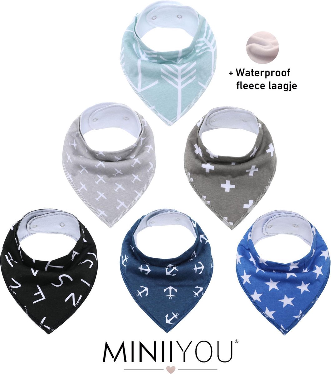 Goedkoopste MINIIYOU Bandana Kwijlslabbetjes - Blauw - 6 Stuks - Puntslabbetjes - Waterproof
