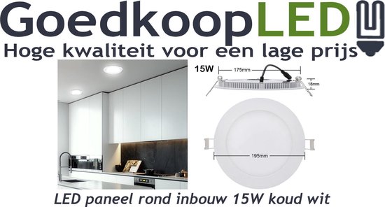 LED paneel / downlight 15W koud wit