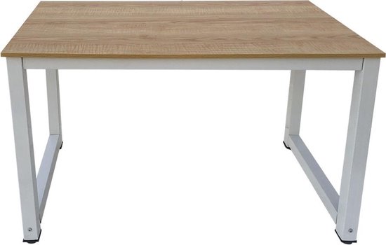 lawaai Ongemak Ashley Furman Bureau computer tafel - keukentafel - metaal hout - 120 cm x 60 cm - wit  met bruin... | bol.com