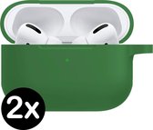 Case Geschikt voor Airpods Pro Hoesje Hoes Siliconen Met Clip Cover - Hoesje Geschikt voor Apple Airpods Pro Siliconen Met Clip - Donkergroen - 2 PACK