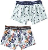 Little Label - boxershorts 2-pack - palm leaves green & palm azur - maat: 122/128 - bio-katoen