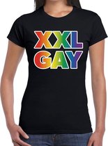 Regenboog XXL gay pride zwart t-shirt voor dames S