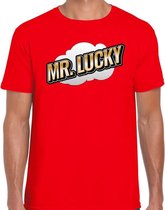 Mr. Lucky fun tekst t-shirt voor heren rood in 3D effect S